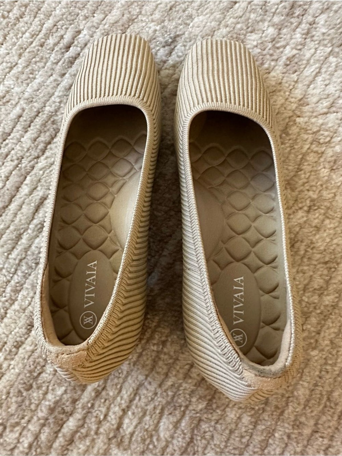 VIVAIA Melody 2.0 Square Toe Knit Block Heel Pumps Beige Size 8.5
