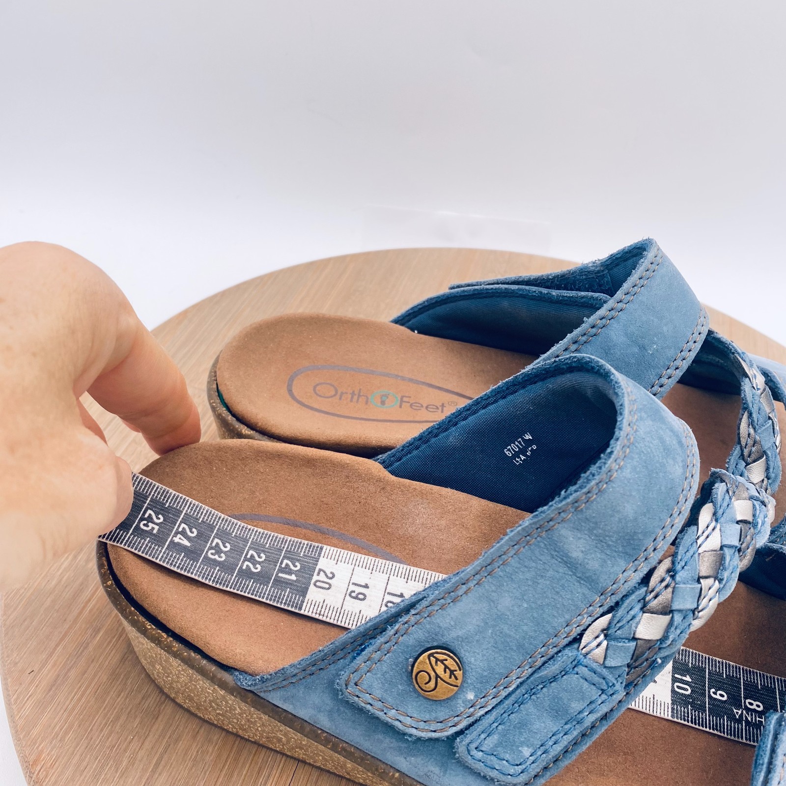 Orthofeet Sandals Womens 9 Blue Leather Comfort Carrie Slides Peep