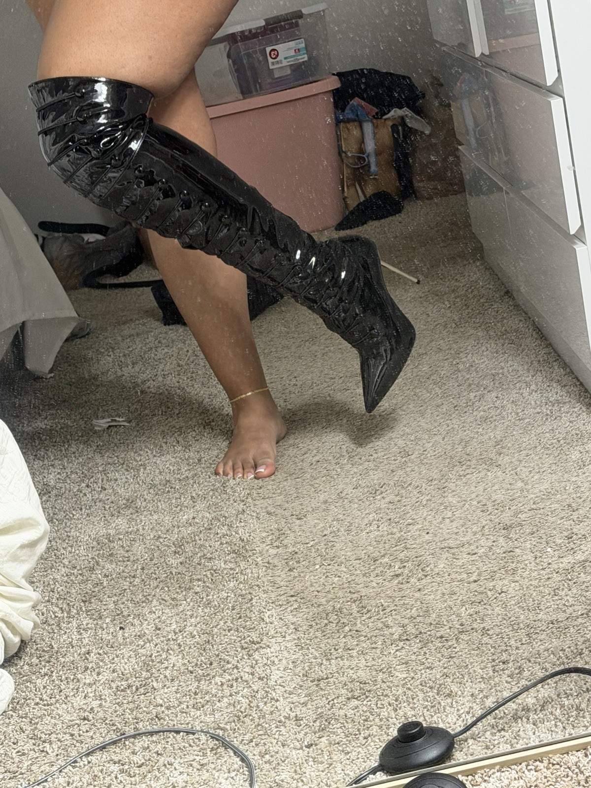Christian Louboutin Black Patent Leather Knee-High Lace-Up Boots