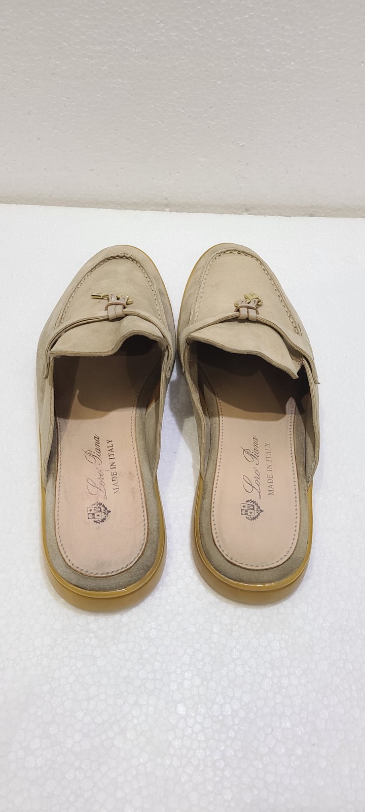 Loro Piana Summer Charms Walk Mules Suede Loafers Beige Taupe Size EU 41 US 10.5