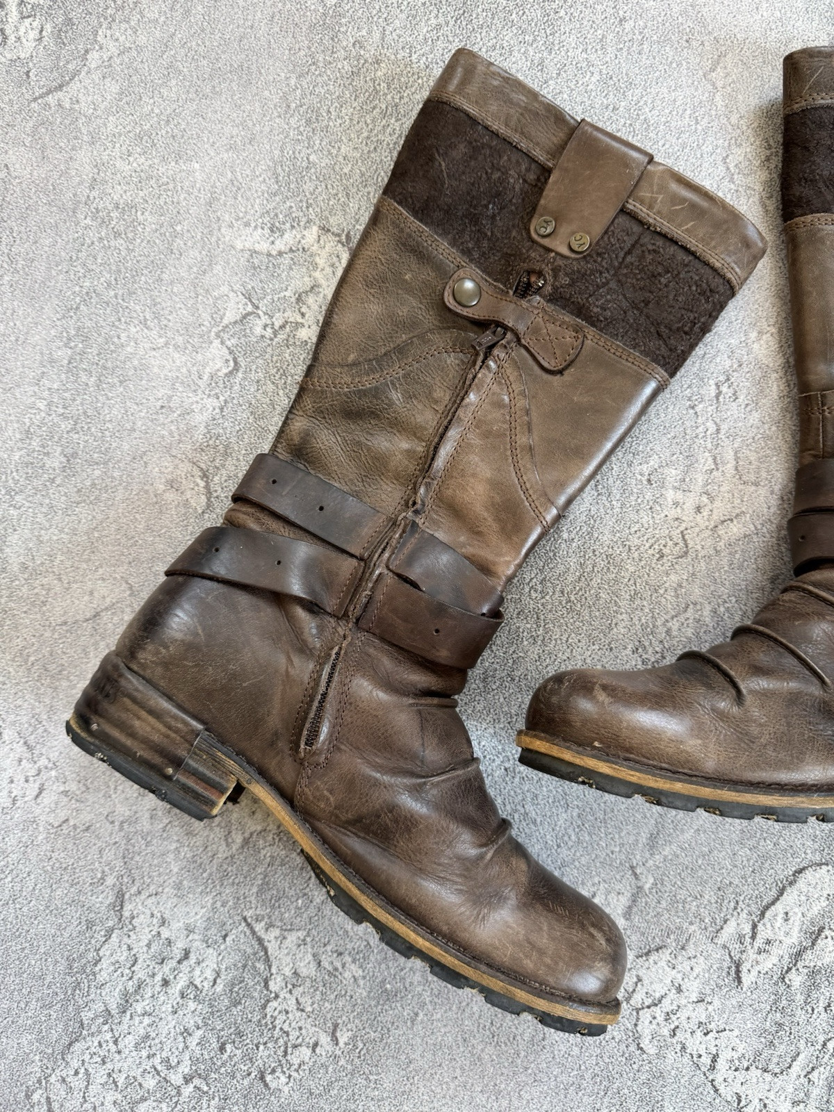 Yellow Cab 40size Brown Leather Western High Boots Shoes Cowboy Biker Motorcycle