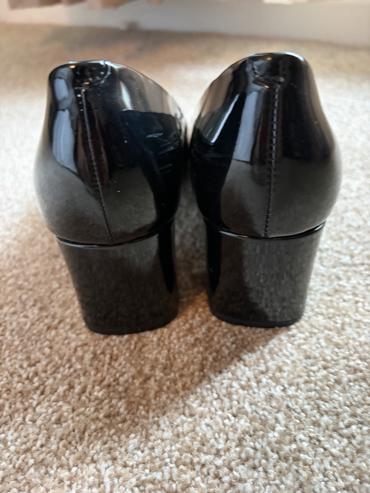 Calvin Klein Women’s Black Patent Leather Block Heel Pumps Square Toe Size 7M