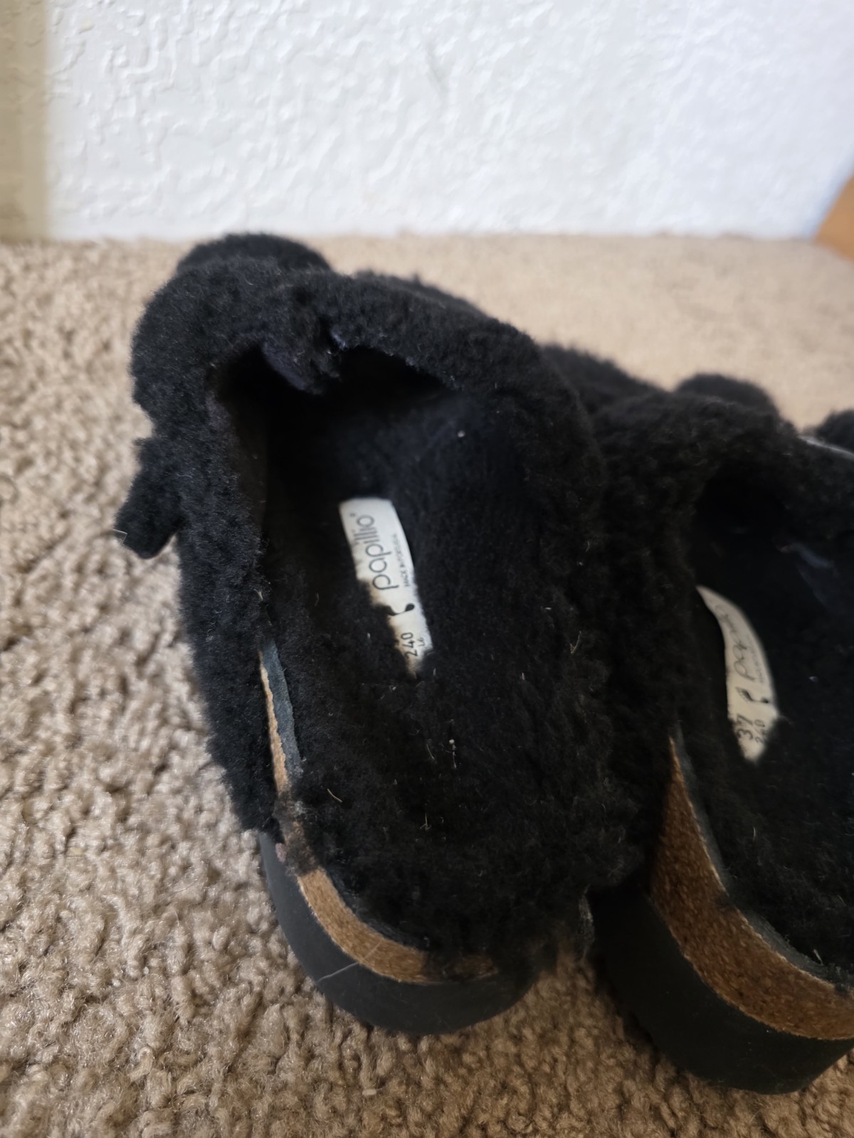 Birkenstock Papillio Arizona Teddy Shearling Fur Platform Sandals Black