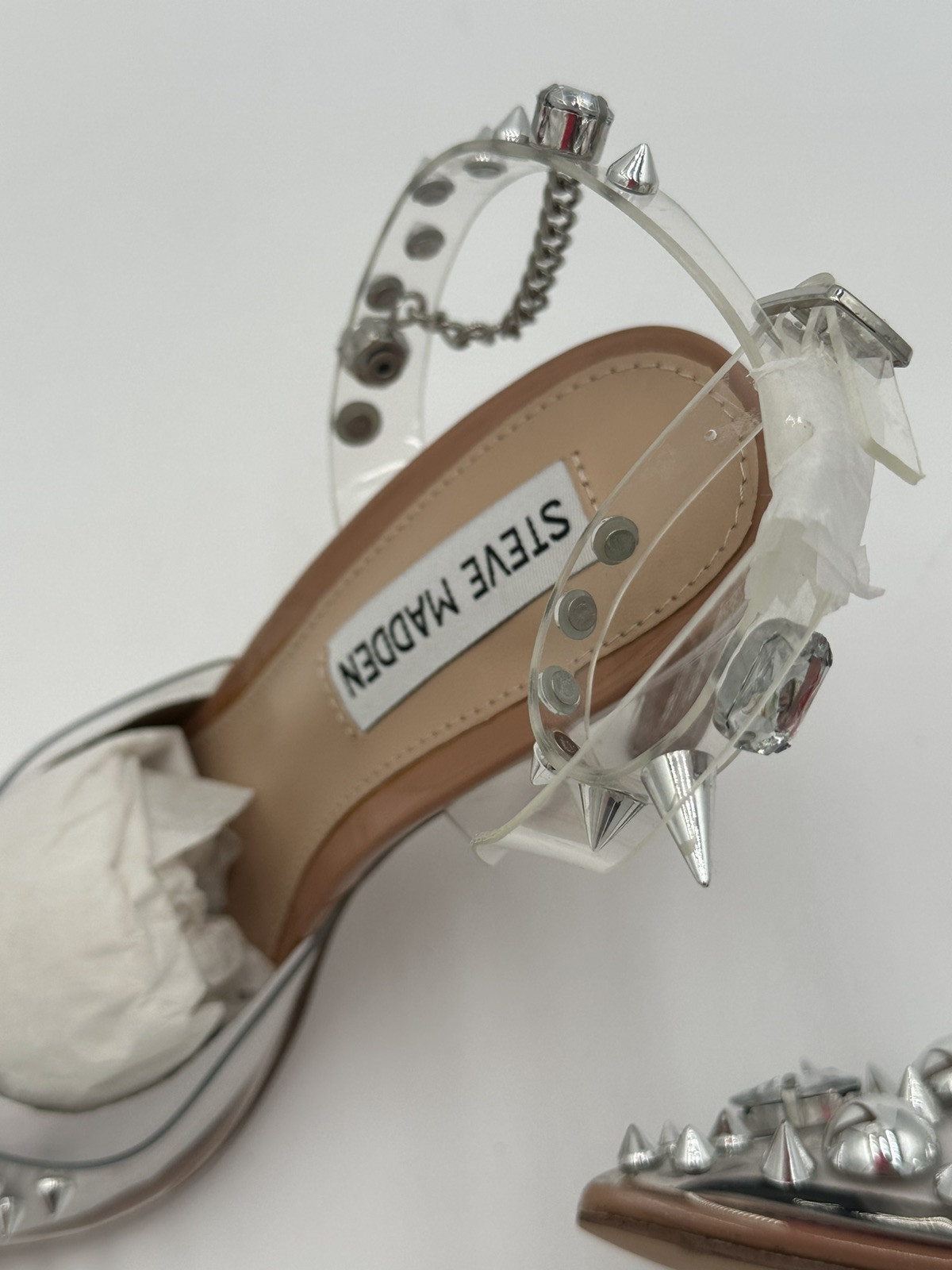 New Steve Madden Aware Clear Spike And Jeweled Heels Womens 5.5