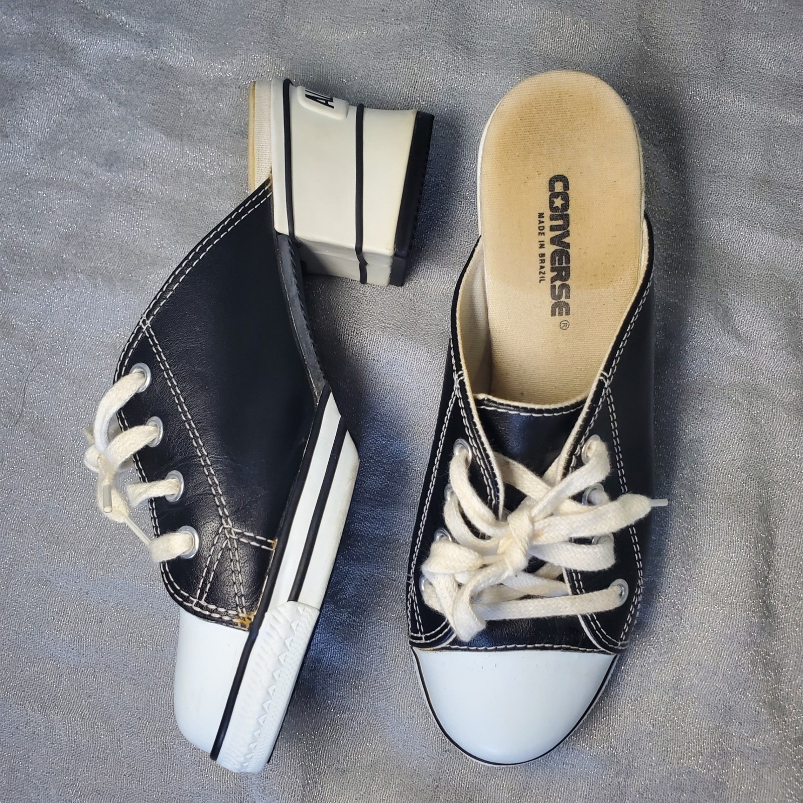 RARE 90s vtg Converse All Star Black White Canvas Mule Wedge Heels Women 5.5