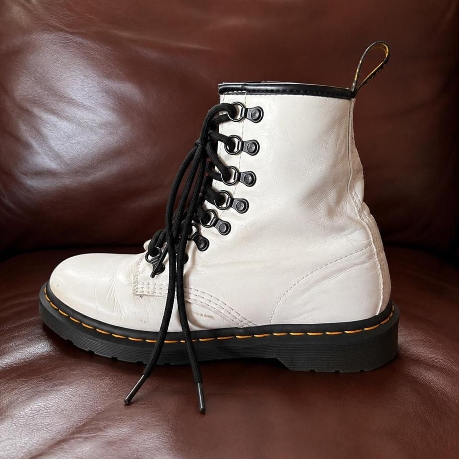 Dr. Martens White Leather 8 Eye Lace Up Combat Boots Women’s
