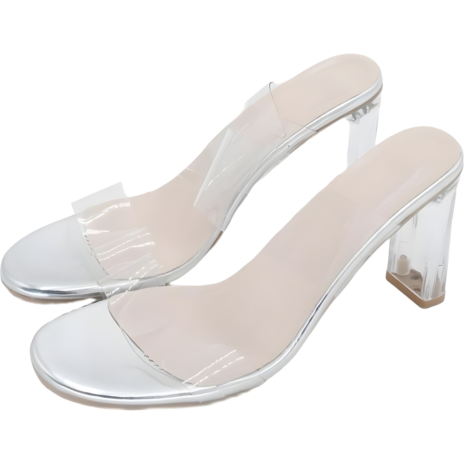 Clear 4 Inch Block Heel Sandal with Transparent Strap – Women’s US 10 M