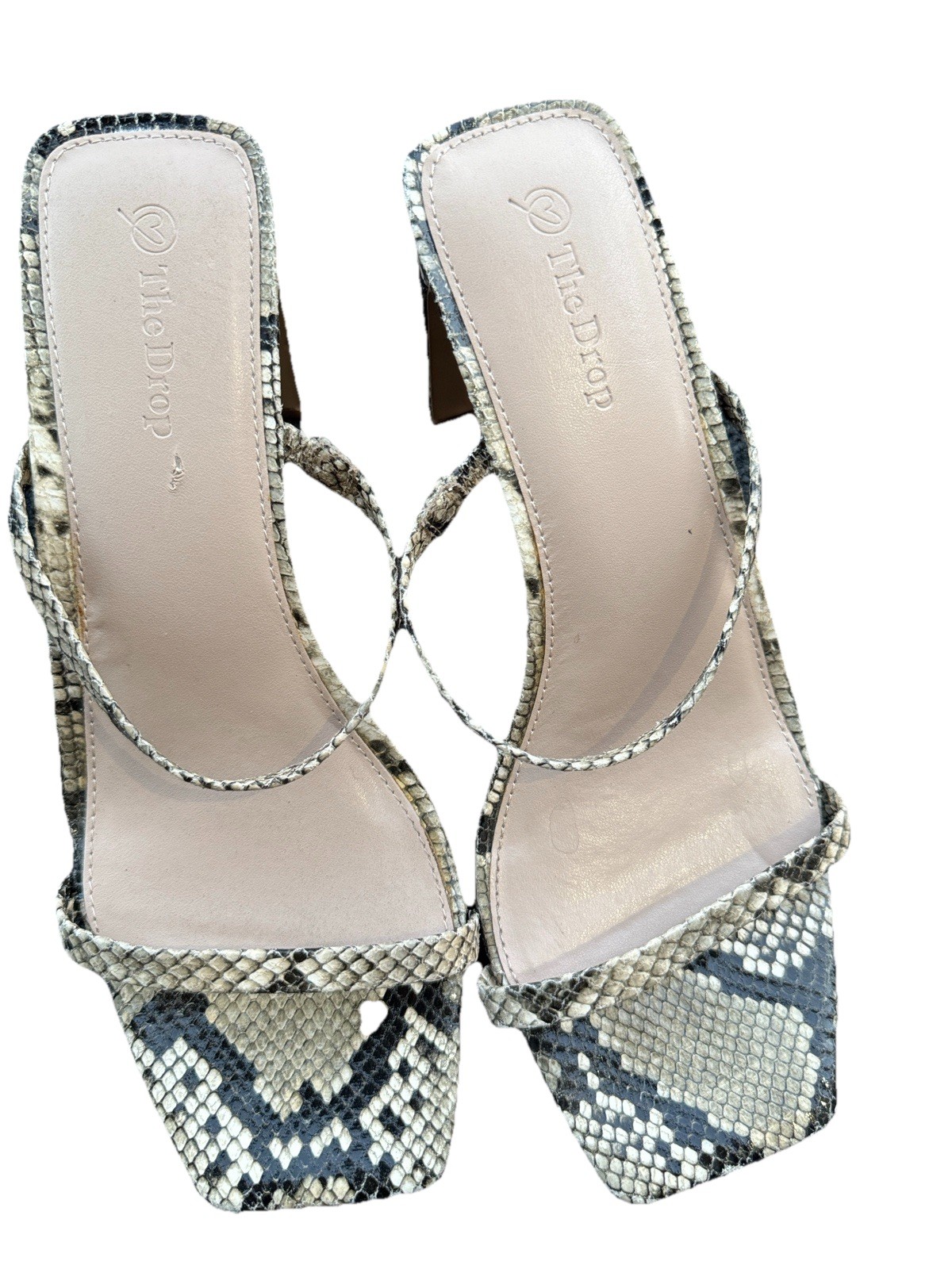 The Drop Snakeskin Strappy Mule Heels Square Toe Womens 9.5