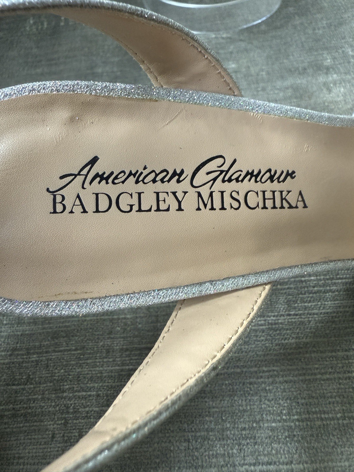 American Glamour Badgley Mischka Silver Rhinestone Evening Heels Size 6.5 Zoelle