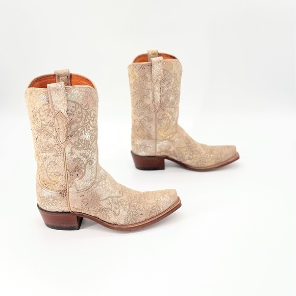 Lucchese 1883 N4738 Stone Suede Cowboy Boots Metallic Python Snip Toe Womens 7B