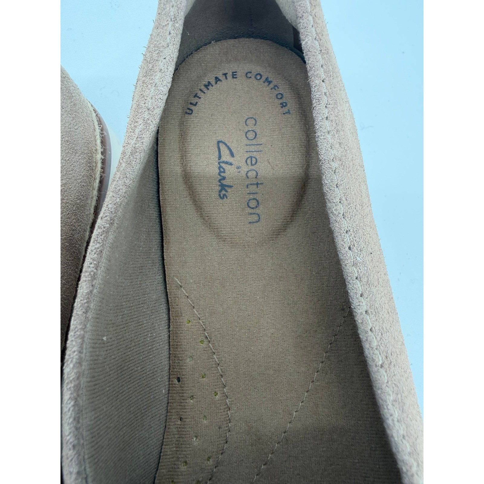 Clarks Collection Ultimate Comfort Striped Canvas Suede Slip On Loafers Tan 8.5W