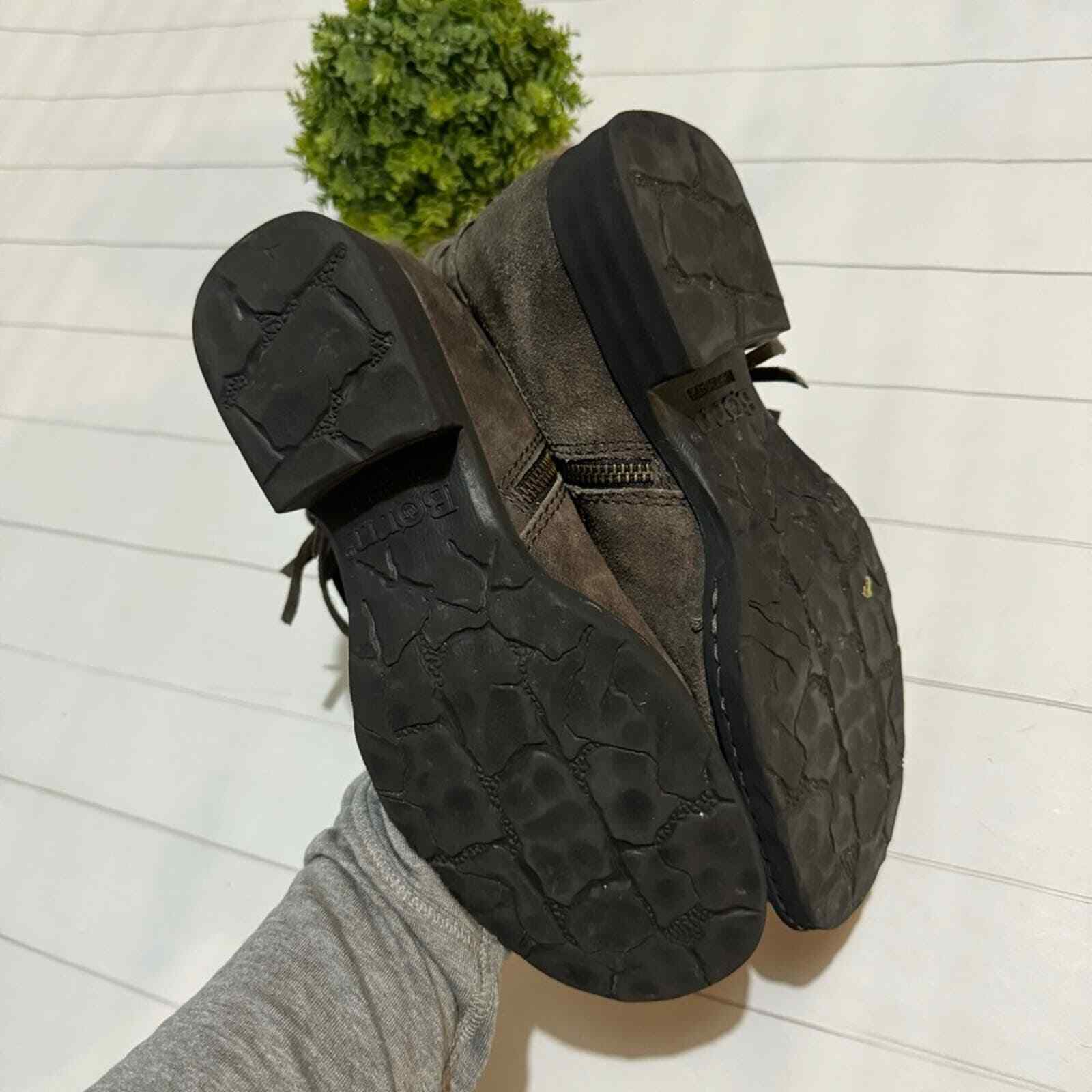 Born Brown Gray Suede Leather Fringe Tassel Ankle Boots Booties Women’s Size 6.5