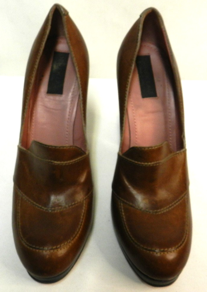 Derek Lam Leather loafer platform heels pumps brown Italy Size Sz 39 US 8