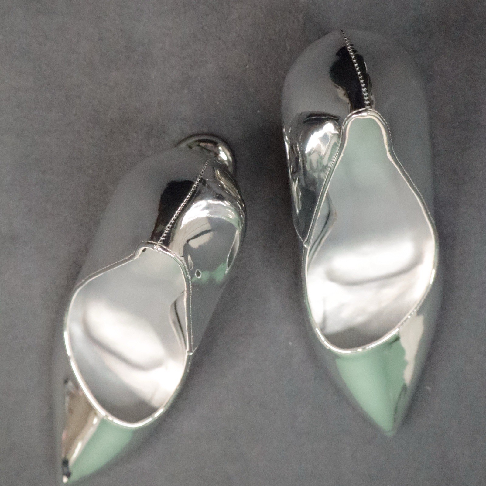 Metallic Silver Chrome Monster Teeth Jaw Heels Pointed Pumps Women Size 9.5