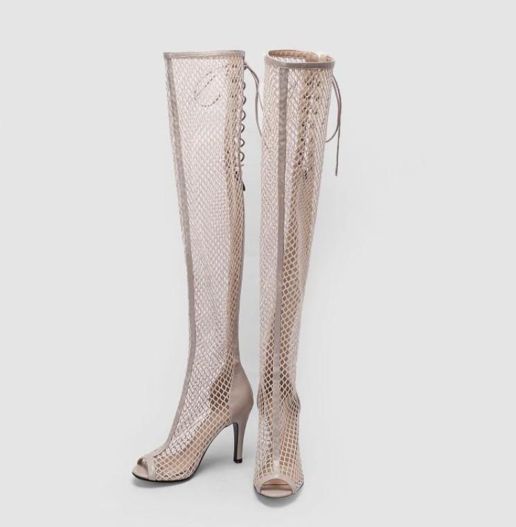 Fashion Womens Mesh Peep Toe Sandals Dress Casual Club Party Over The Knee Boots