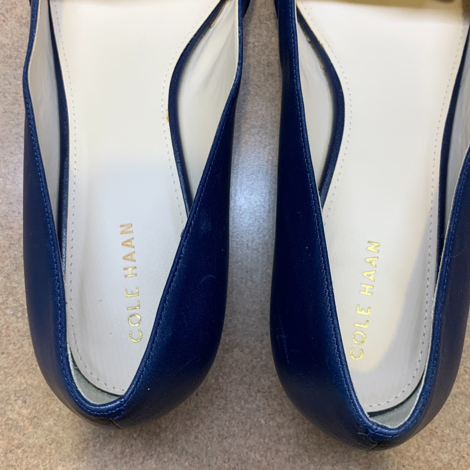 Cole Haan Camila Navy Blue Shoes SZ 8 B Woven Pointy Toe Leather Flat Loafers