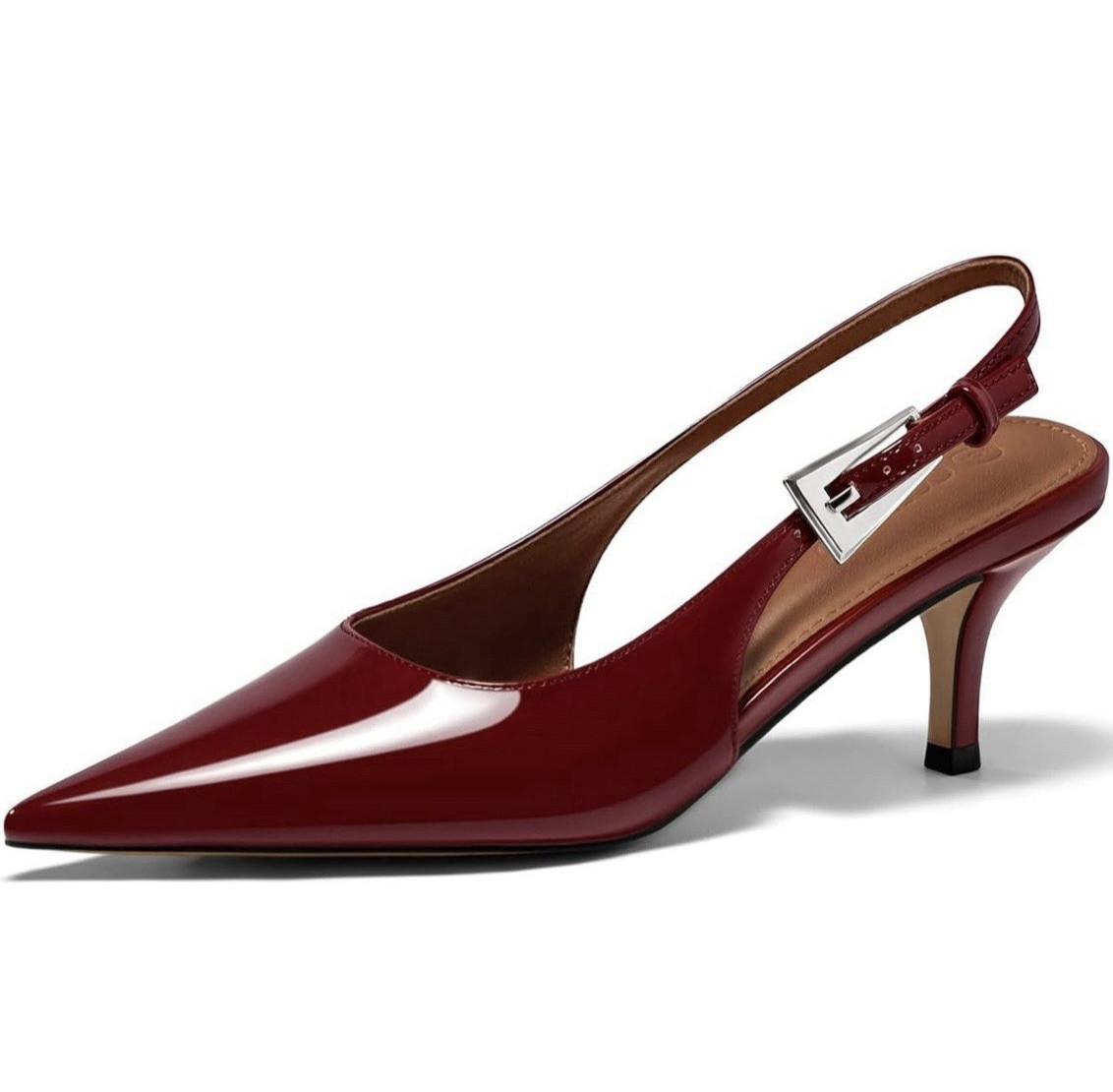 Coutgo Women’s Red Patent Leather Buckle Pointed Toe Slingback Kitten 8