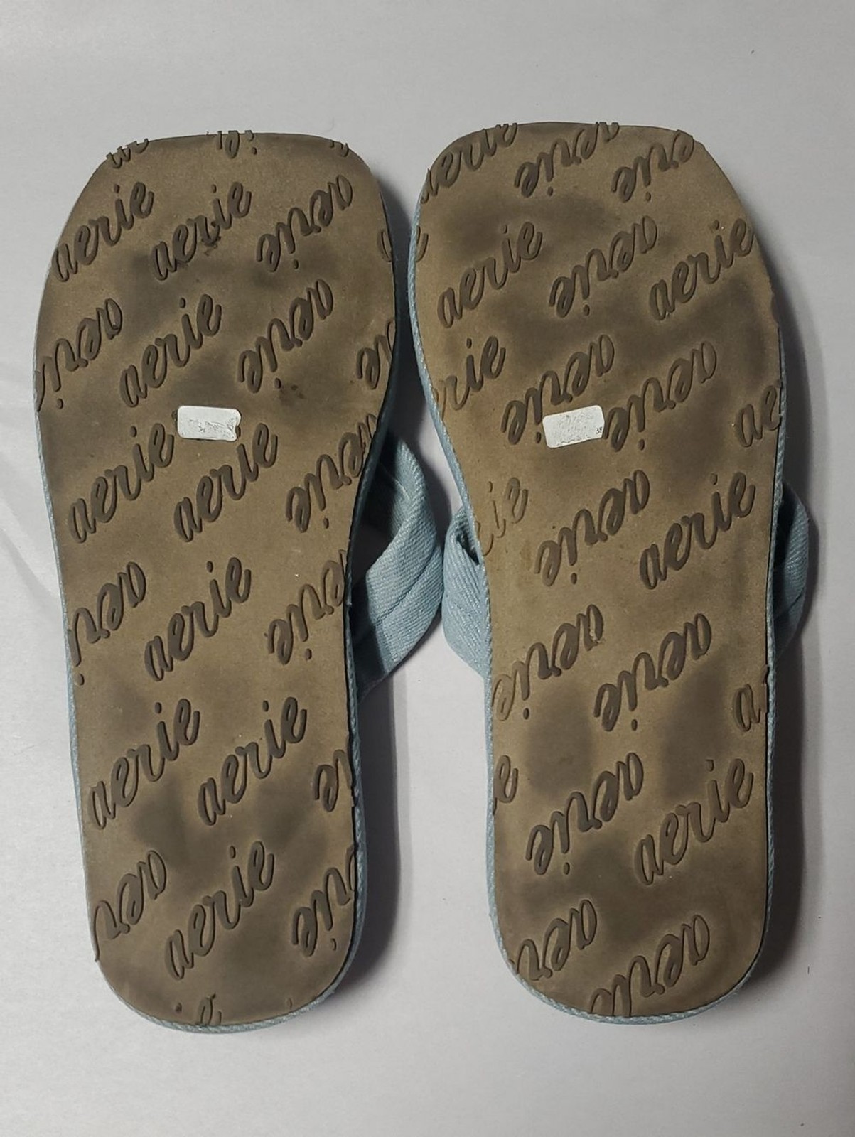 Aerie Sqaure Toe Light Blue Denim Fabric Platform Flip Flop Sandals Size 8 Y2k