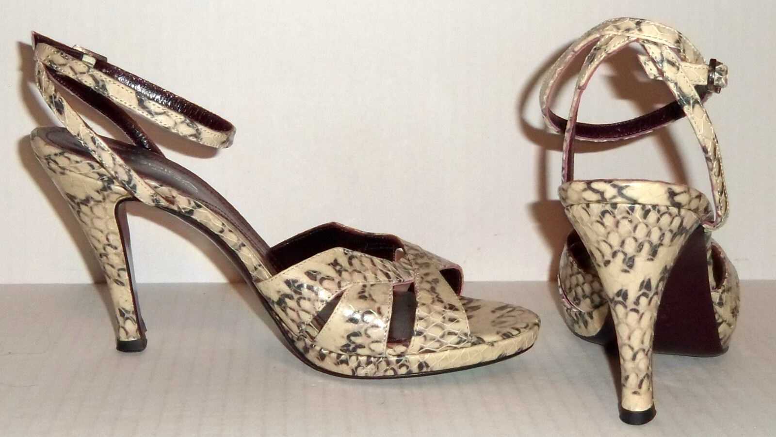 VIA SPIGA Snake Embossed Leather Ankle Wrap Shoes 8M ITALY