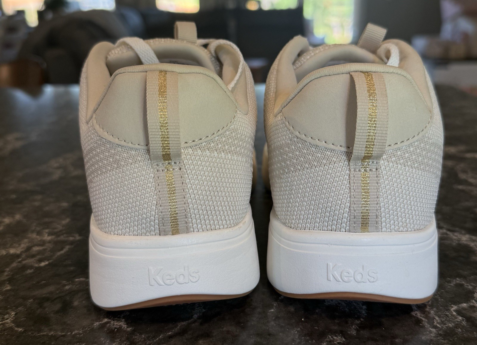 Keds Blisswalk Women’s Knit Lace-Up Low Top Sneakers Beige/White Rubber Sole