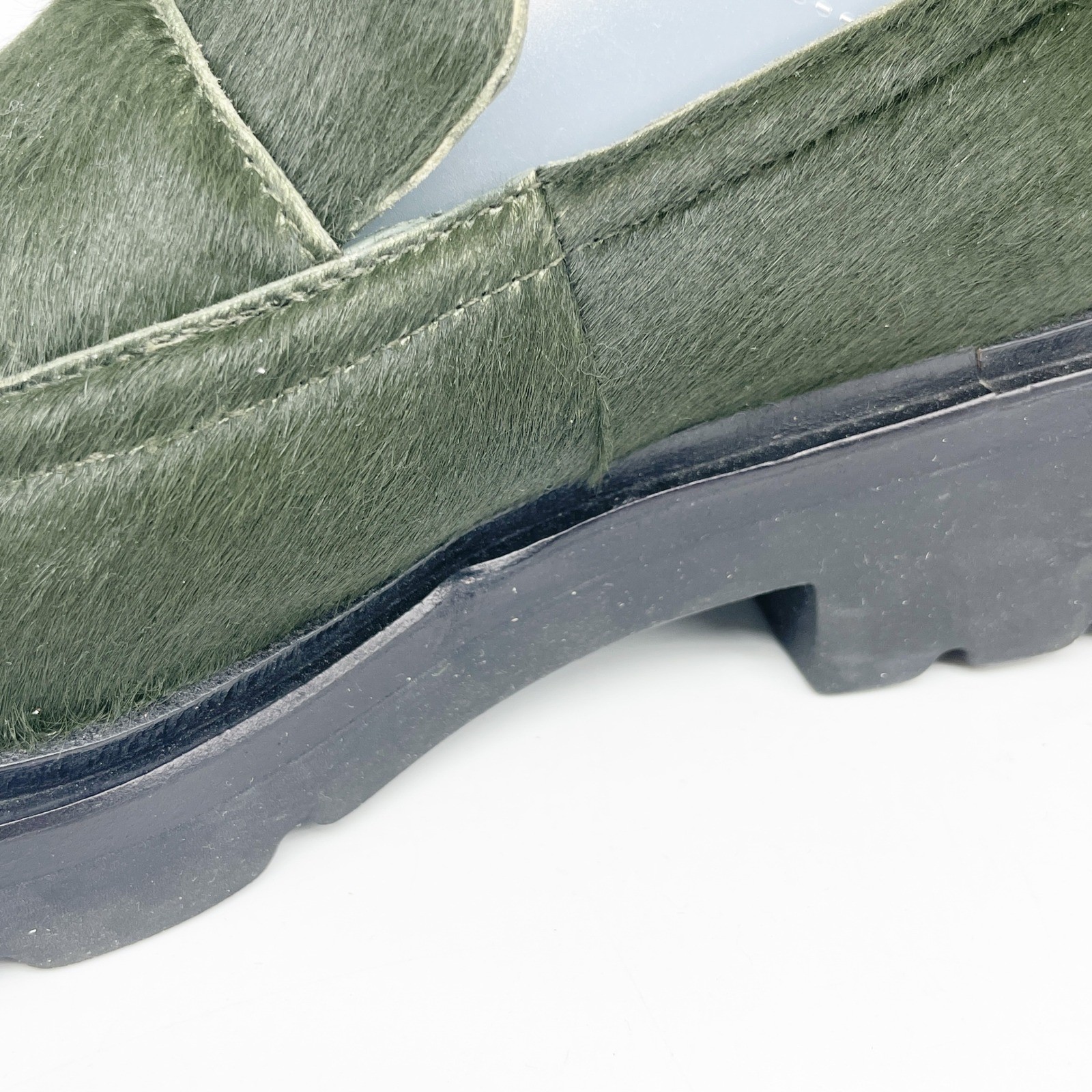 Vince Women’s Robin Genuine Calf Hair Lug Sole Loafer Olive Green US 6 / EUR 36