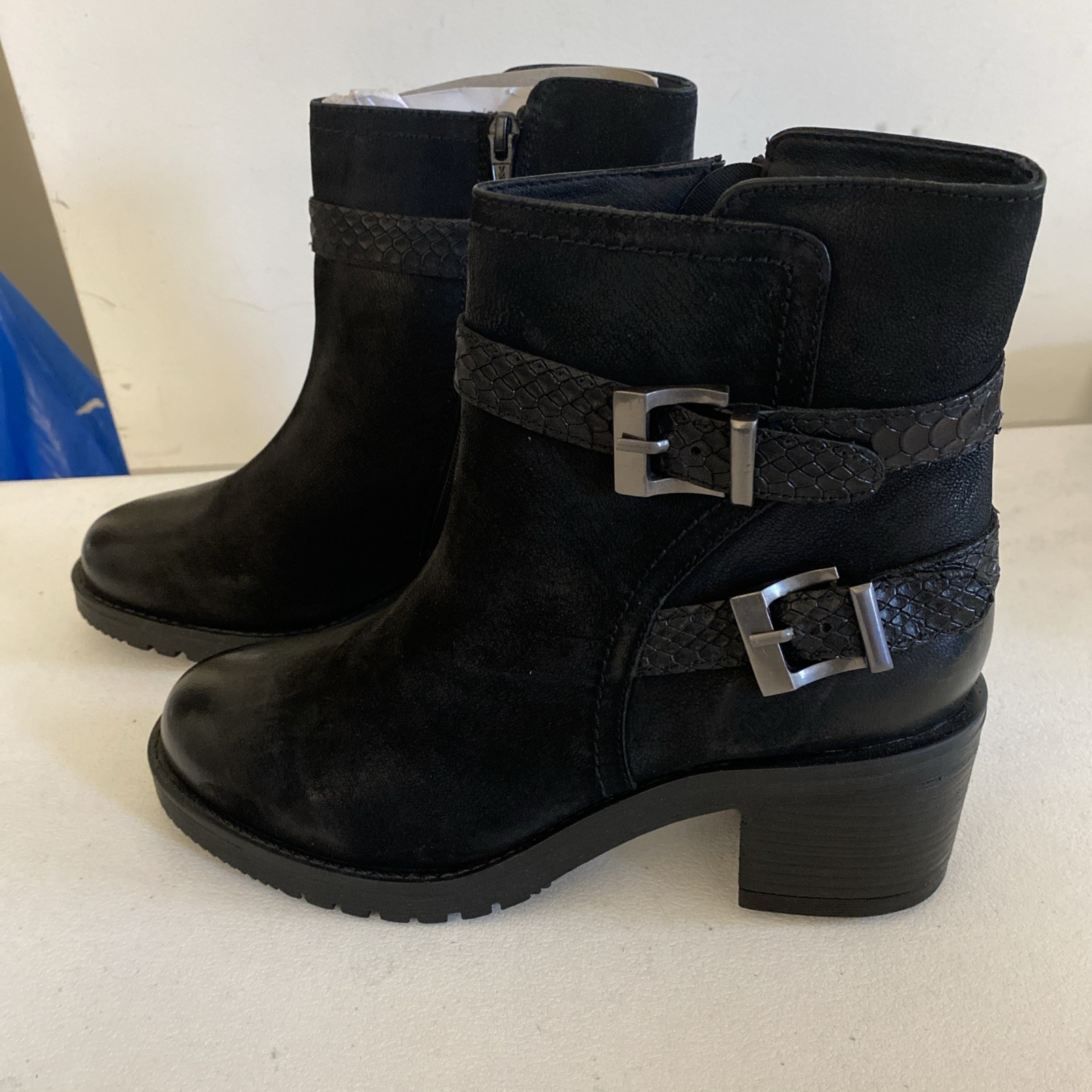 Vintage Foundry Co Women’s Boot Mid-Top Croc Look Buckle Suede Black Sz 9 NEW