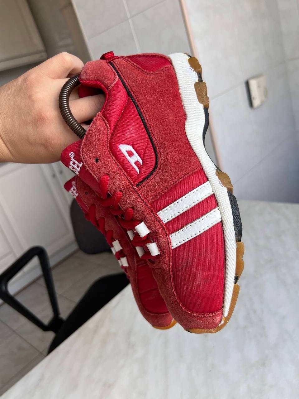 DIESEL Women’s Shoes Y2K Red Sneakers Moto Style Diesel Logo Vintage 90’s Sz 37