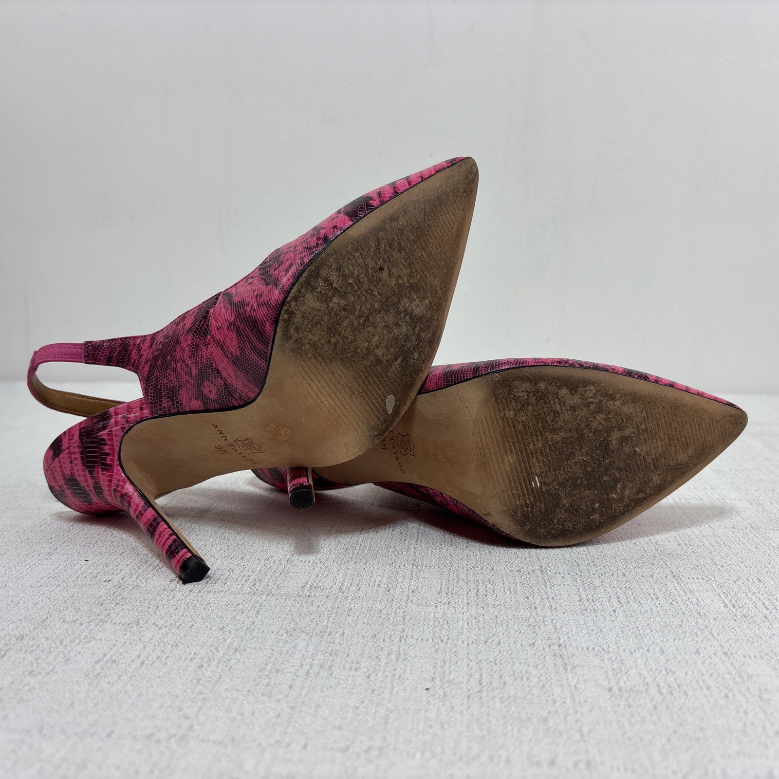 Ann Taylor Pink & Black Snakeskin Print Slingback Pump Leather Size 9
