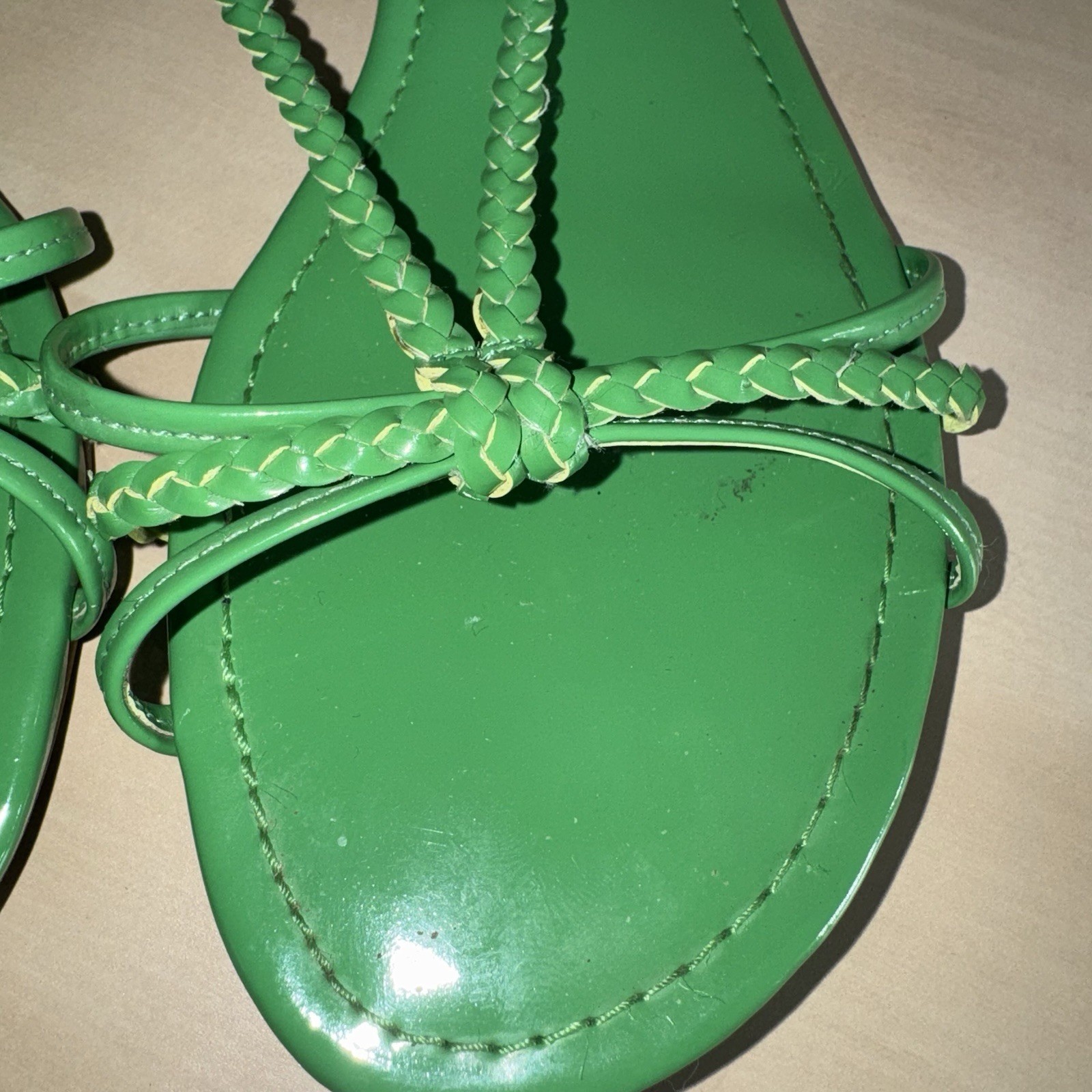 Talbots Sandals Kelly Green Patent Leather Braided Straps Women’s 8.5 Slingback