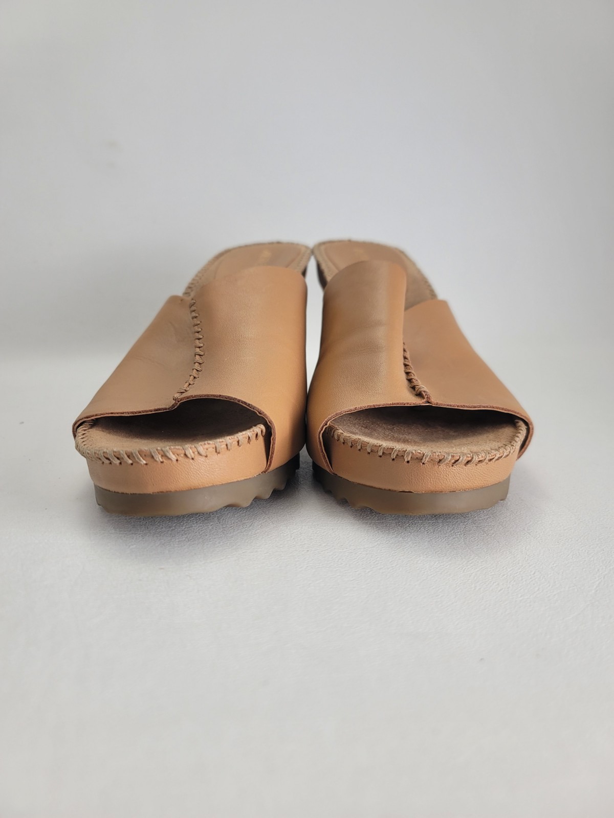 AEROSOLES Birthstone Leather Wedge Sandals Brown Size 9.5 Comfort Summer Slip On