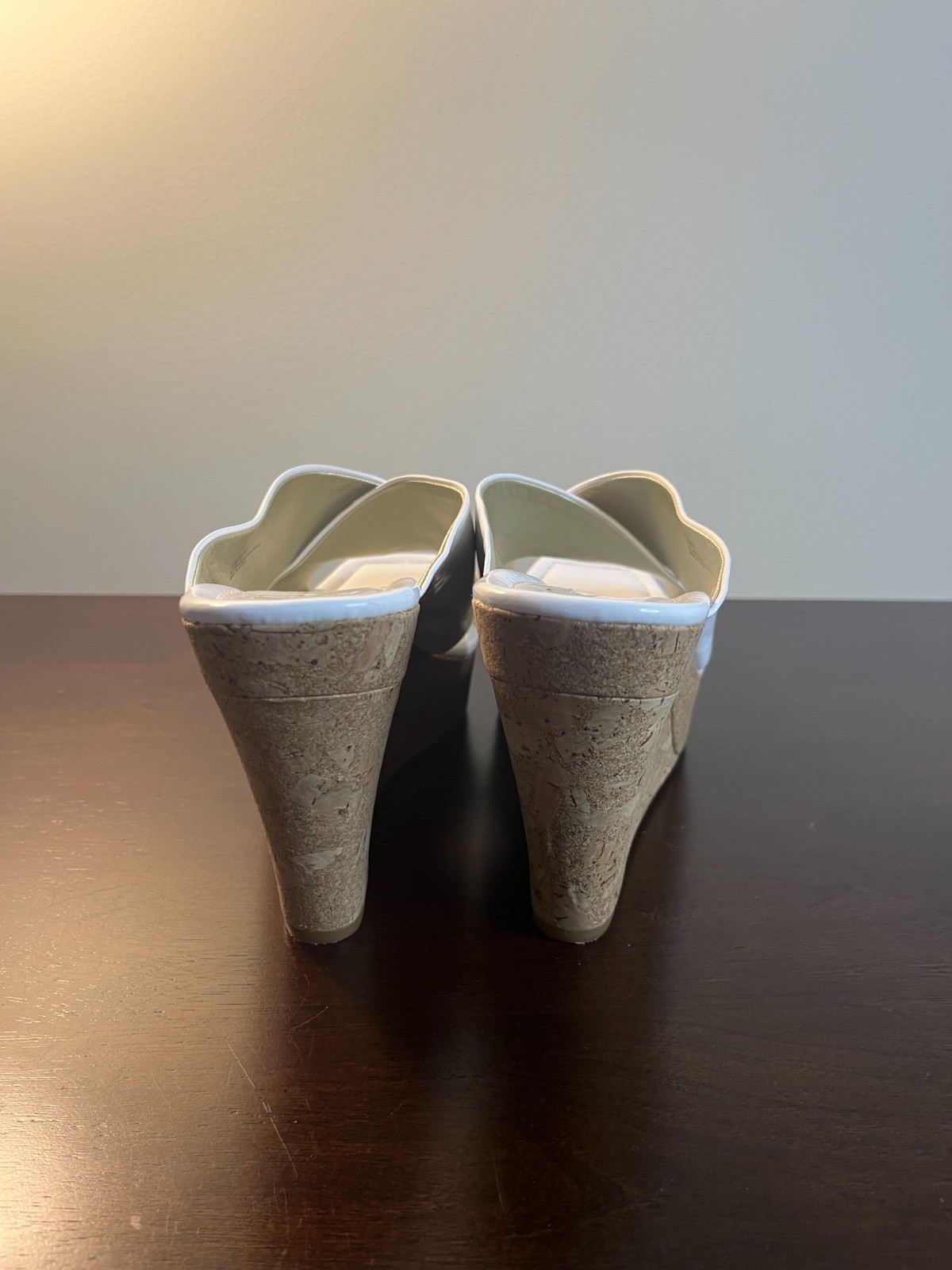Jessica Simpson White Patent Wedge Sandals Women’s Size 10 Cork Platform