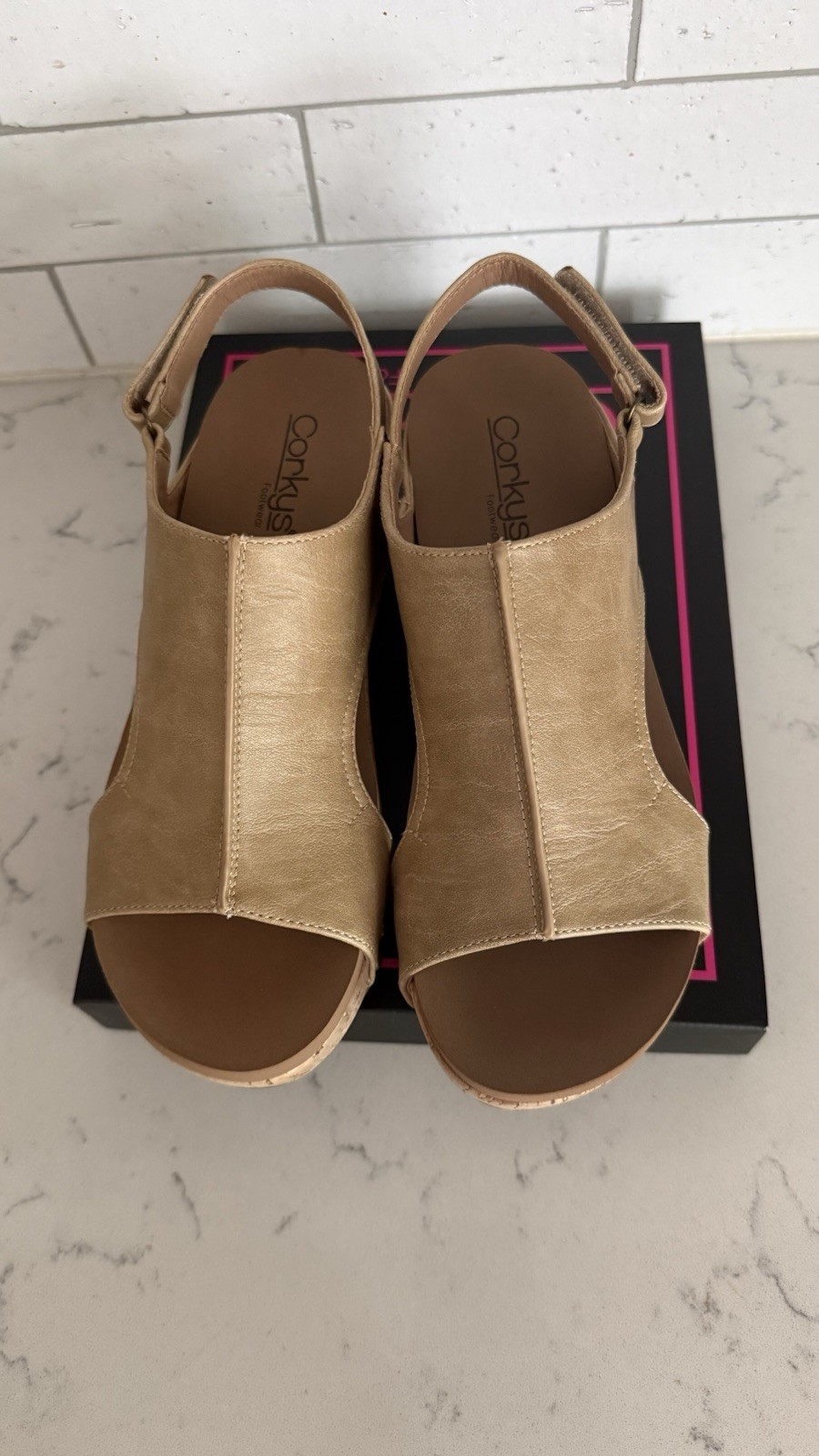 Corkys Wedge Sandal Volta II Womens 8 Brown Cognac Adjustable 41-0334-CGSM New