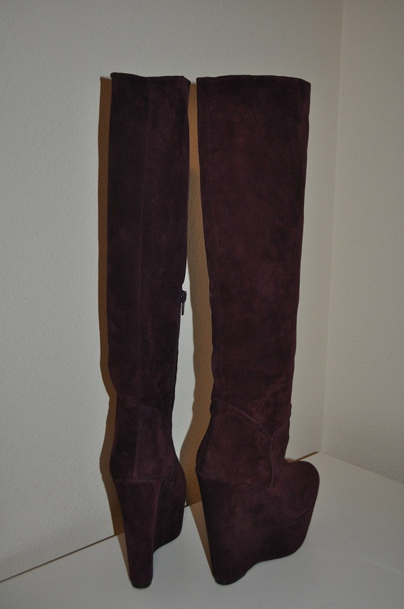 NEW Stuart Weitzman Demiswoon BORDEAUX Burgundy Knee High Wedge Boots Shoes Sz 9