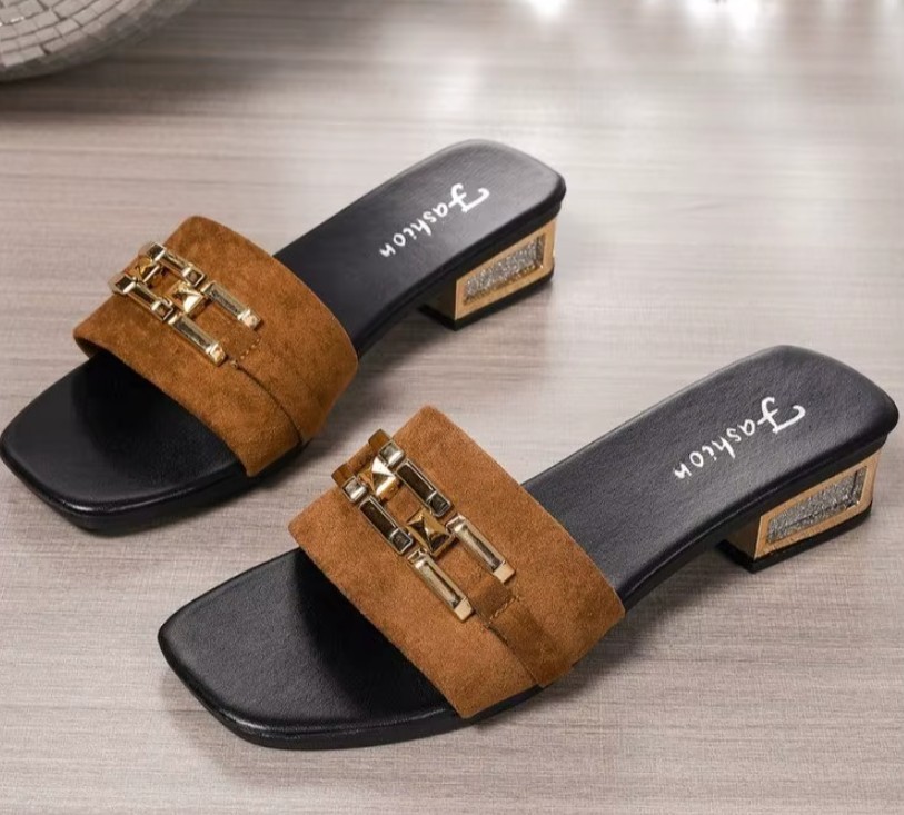 Cute Spring & Summer casual sandals for women, Bohemian Buckle Metal Kitten Heel