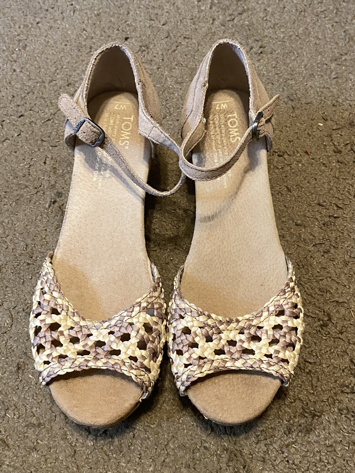 Womens Toms Stucco Woven Platform Wedge Ankle Strap Sandals Size 7
