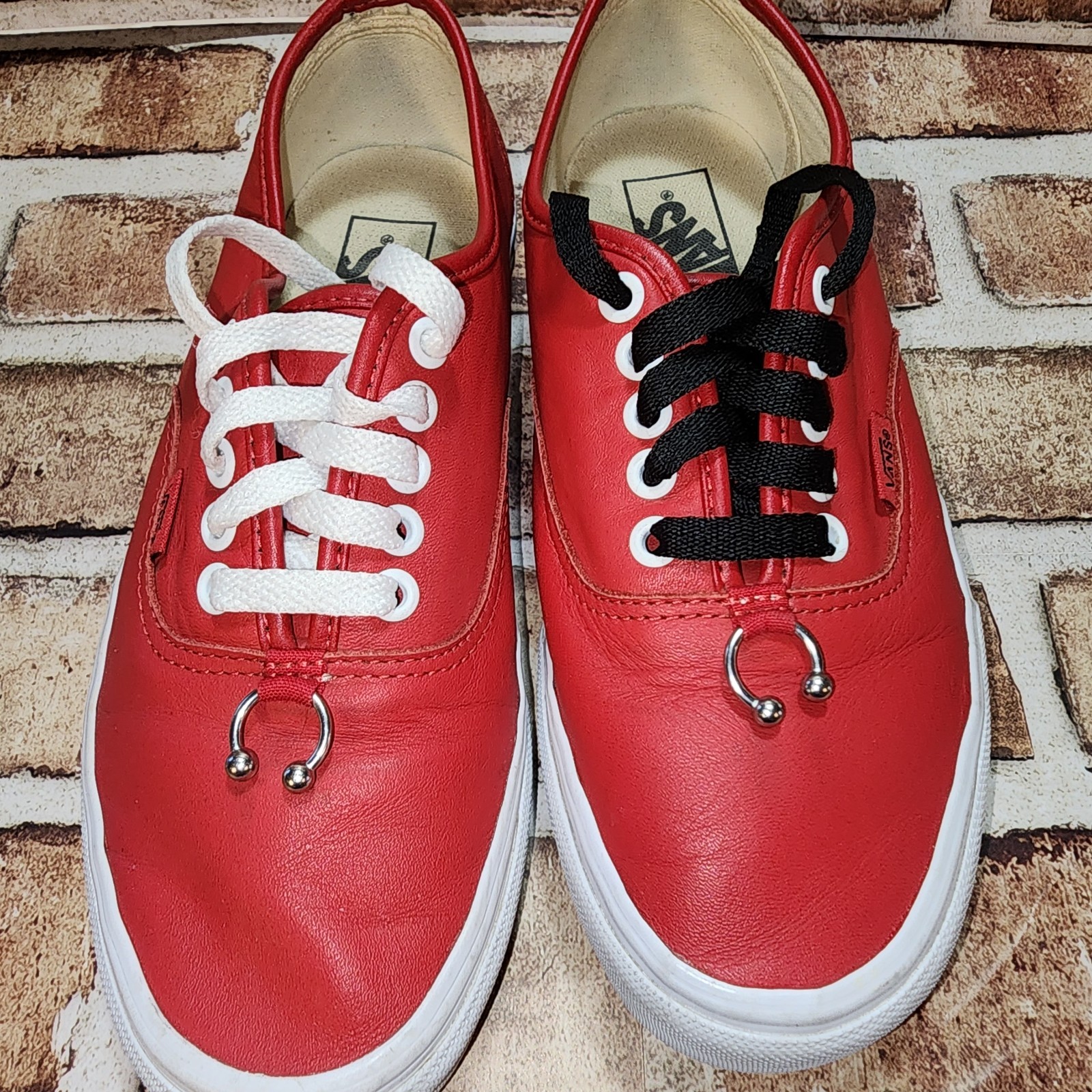 Vans Authentic Piercing Red True White Classic Skate Shoes Women 8.5 Men 7