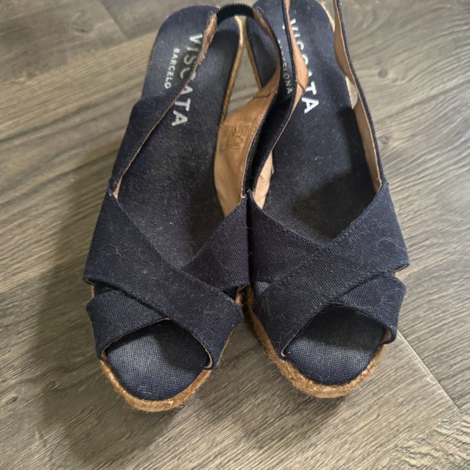 Viscata Llansa Espadrille Canvas Wedge Slingback Sandals Navy Blue EU 40 US 9