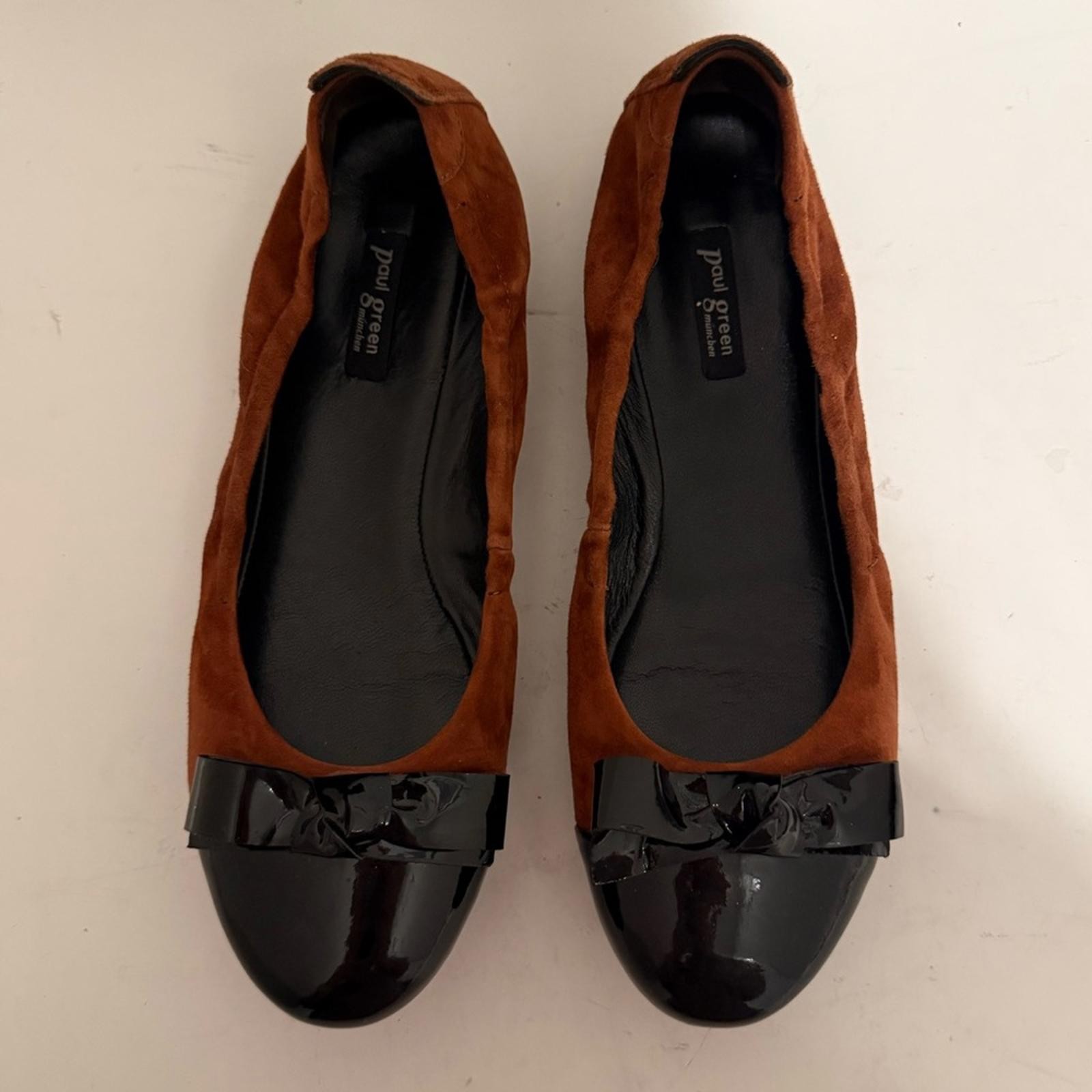 Paul Green Nellie Brown Suede Black Patent Cap Toe Ballet Flats Size US 7.5 UK 5