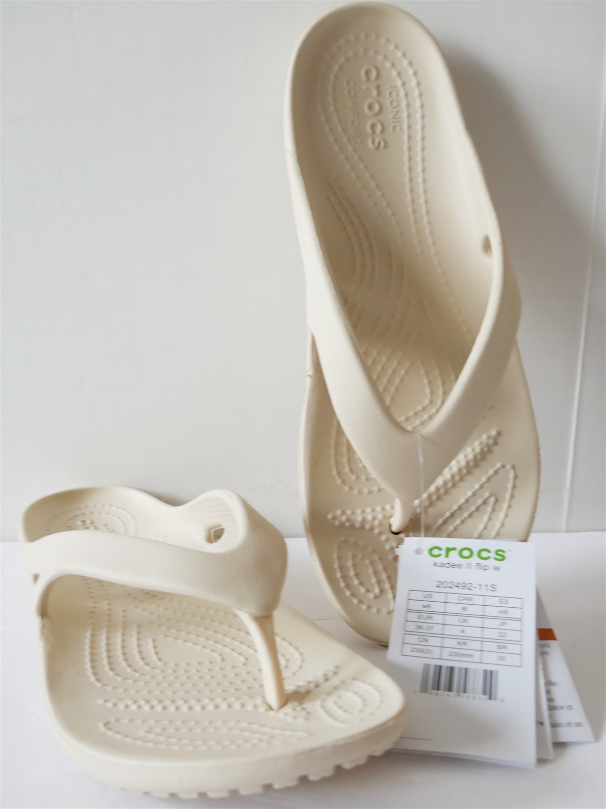 Crocs Kadee II Winter White Flip Flop Sandals Lt Beige Women US 6/EU 36-37/UK 4