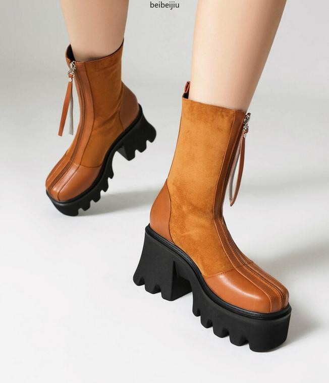 Women’s Platform Chelsea Abkle Boots High Block Shoes Thick Sole Motorcycle New