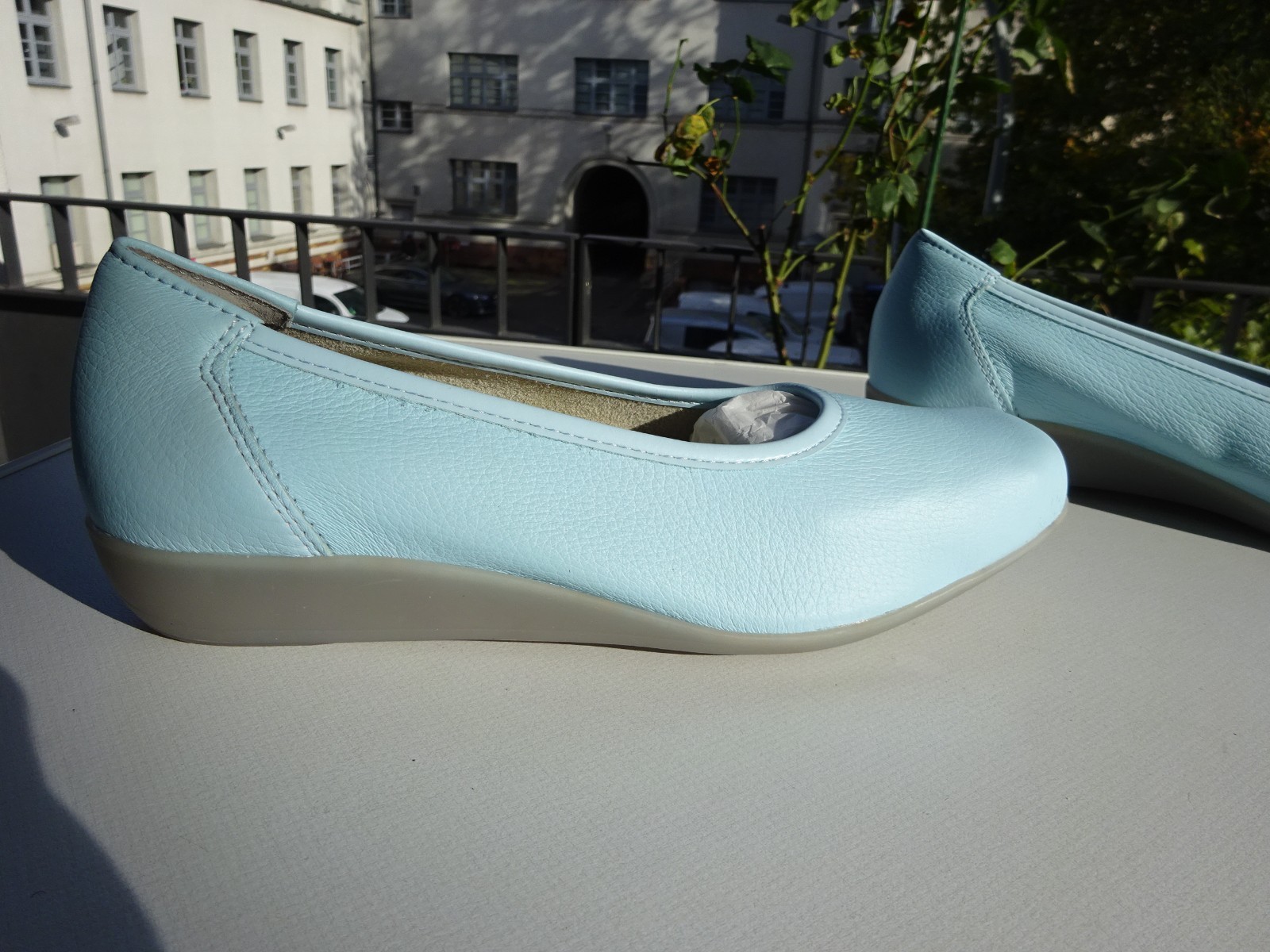 Vitaform women’s ballet flats leather deerskin rubber edge light blue Germany size 38 H New