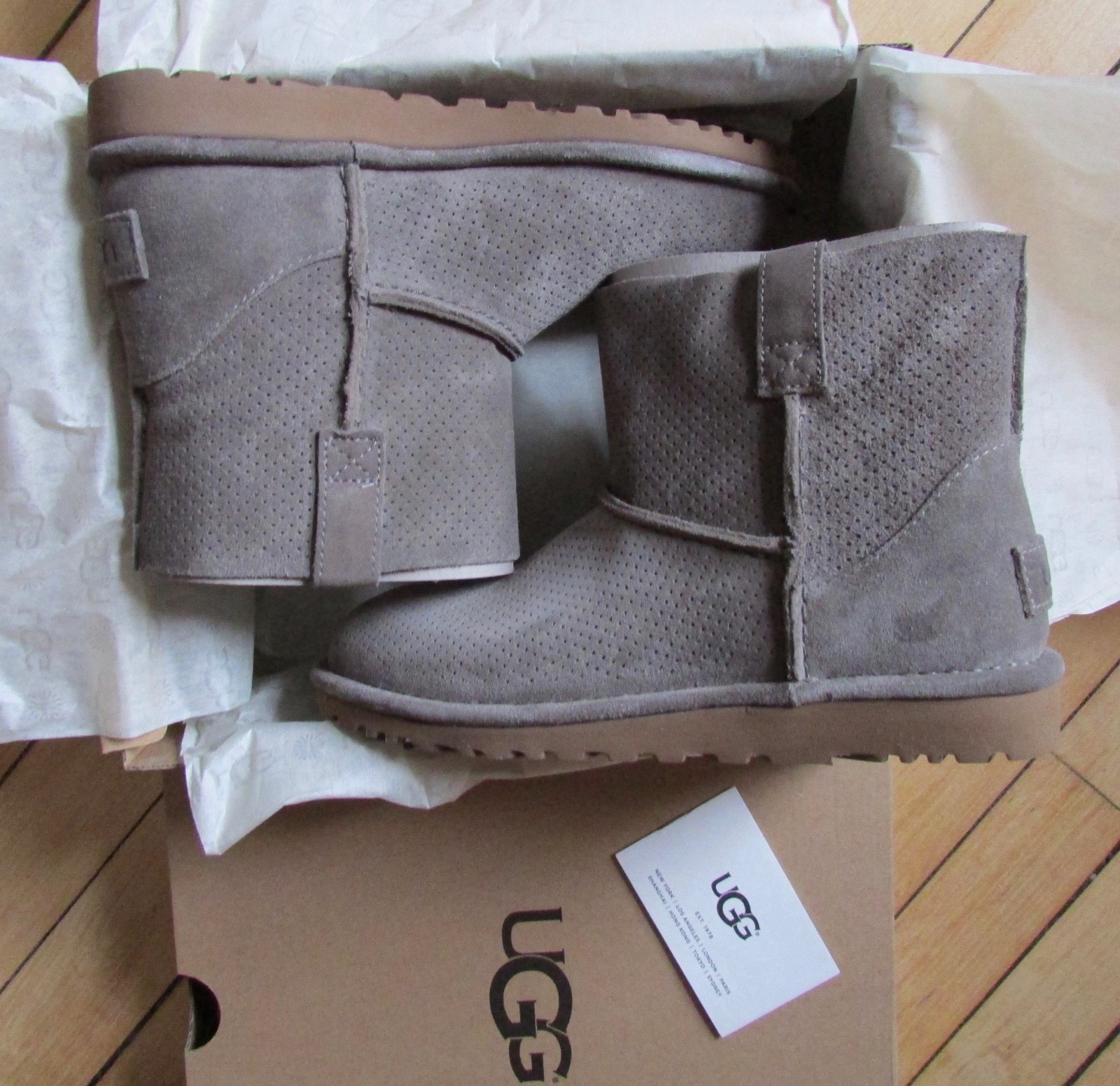 UGG Boots Unlined Mini Perforated Gray Leather Size 6 New $120