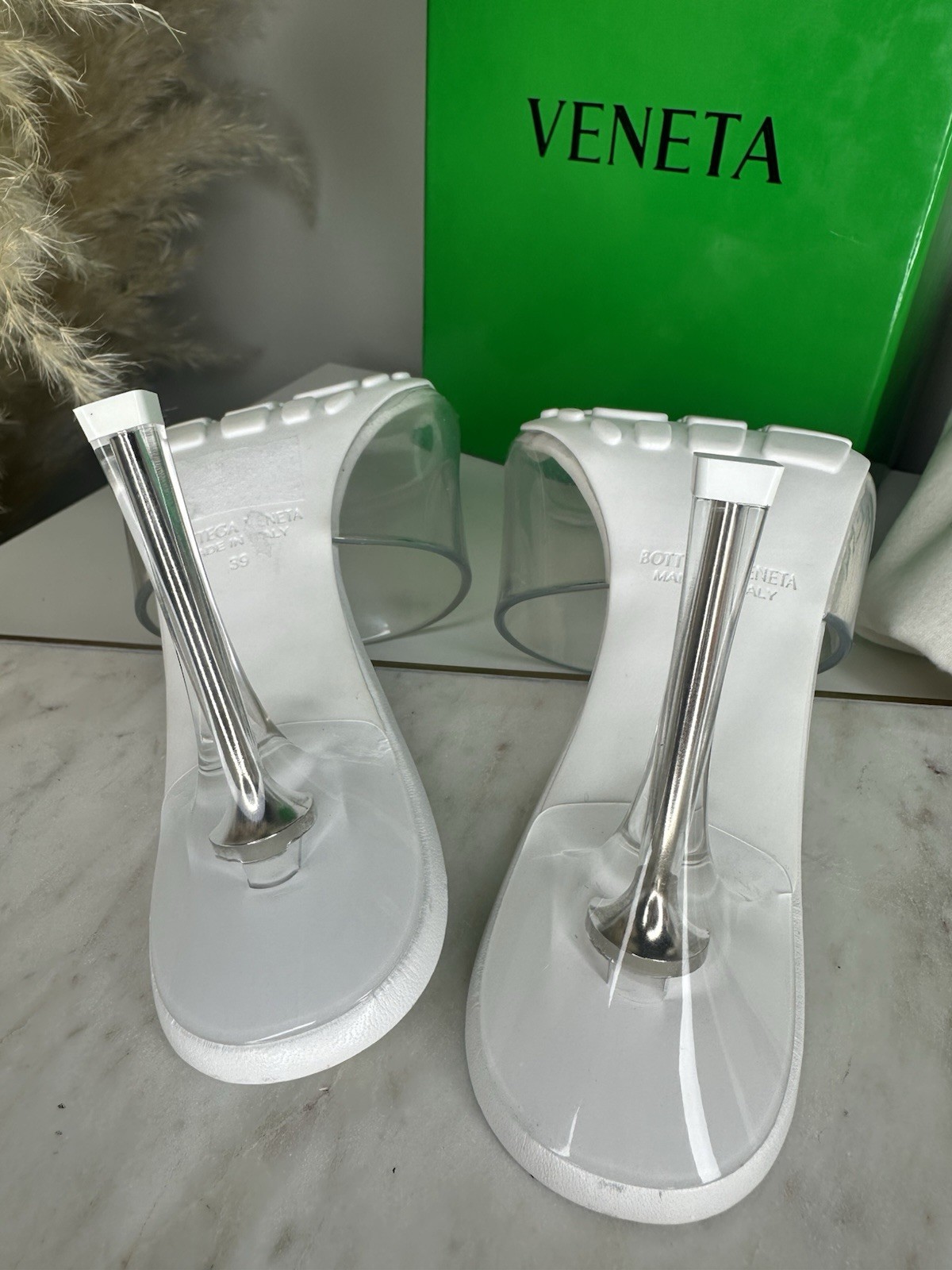 Bottega Veneta Transparent-Strap Heeled Mules Sandals Size 39