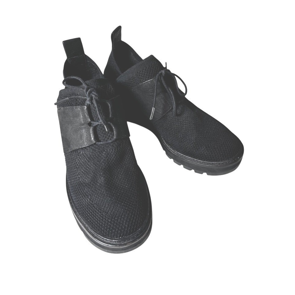Eileen Fisher Size 7 Black Knit Leather Platform Wedge Shoes Sneakers Lug Sole