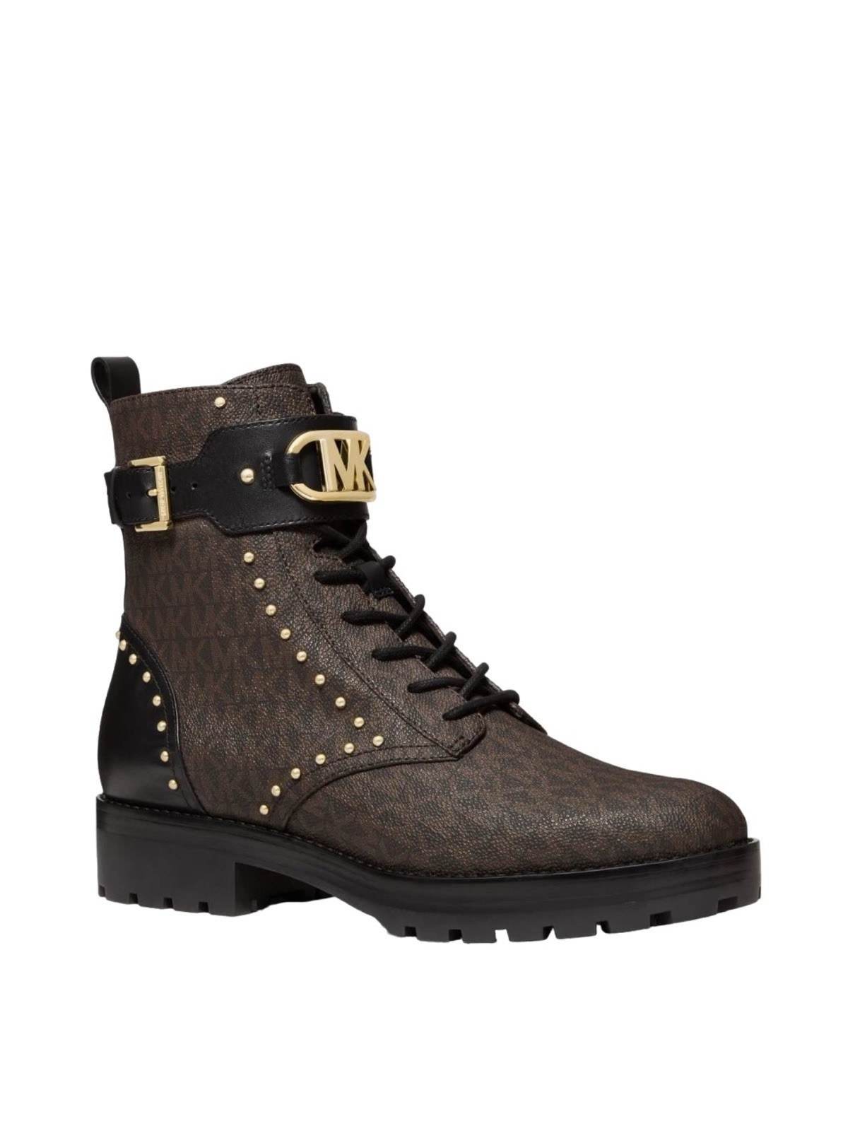 Michael Kors Kincaid Logo Studded Combat Boot Brown/Black 6/6.5/7/7.5/8/8.5/9