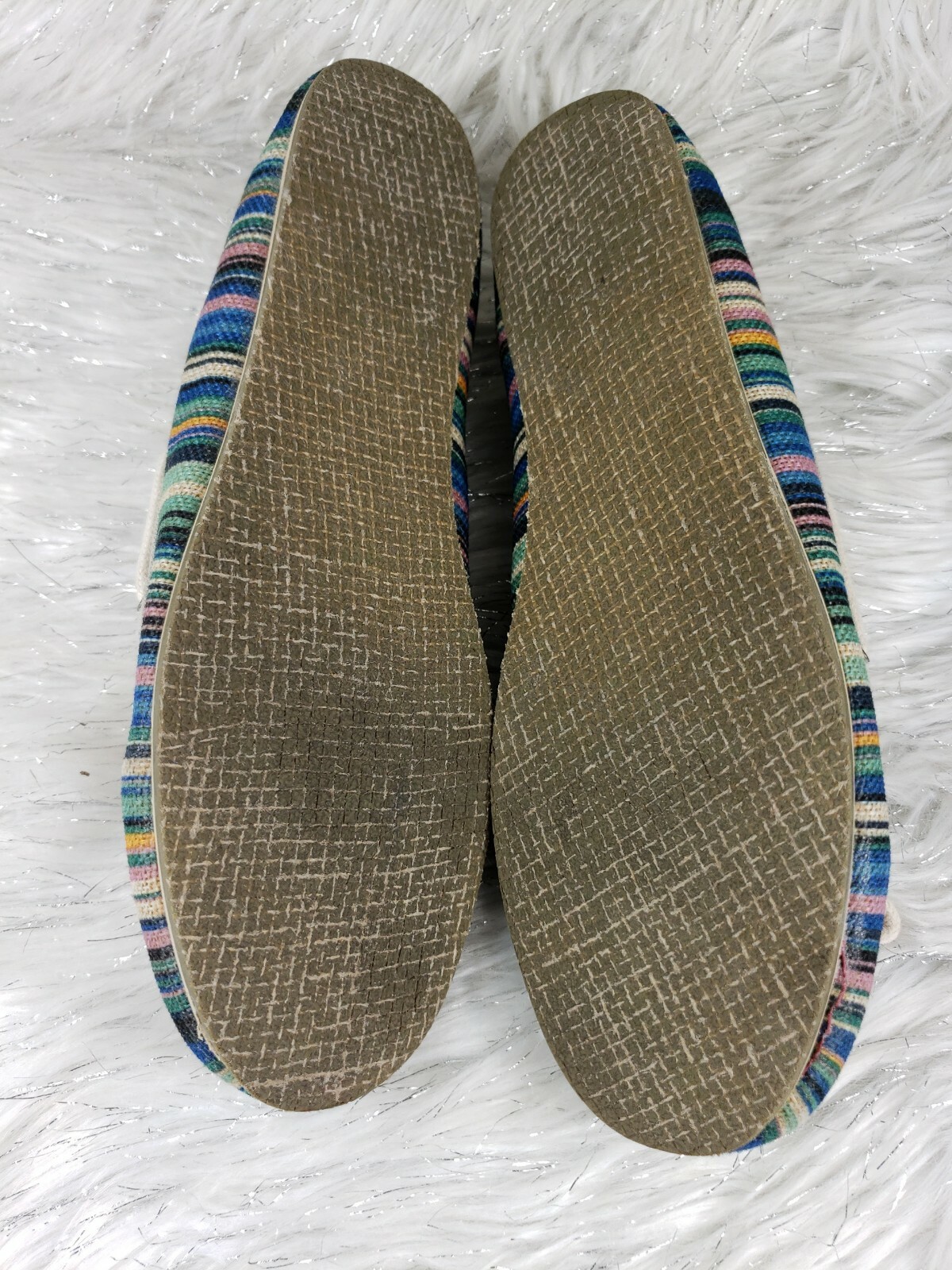 FREE WATERS Striped Womens Sz 9 Beige Multicolor Peace Flowers 640520