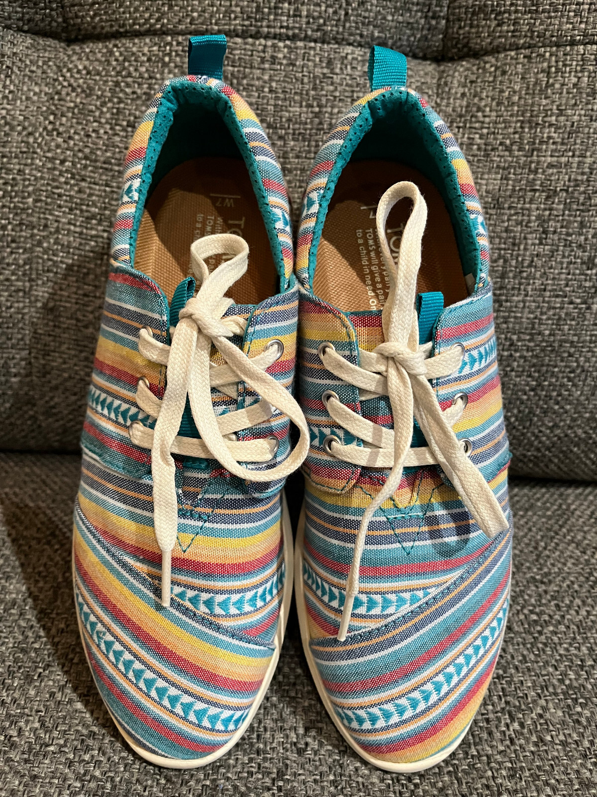 Toms Del Rey 1000999 Multicolor Striped Lace Up Sneakers Shoes – Women’s Sz 7M
