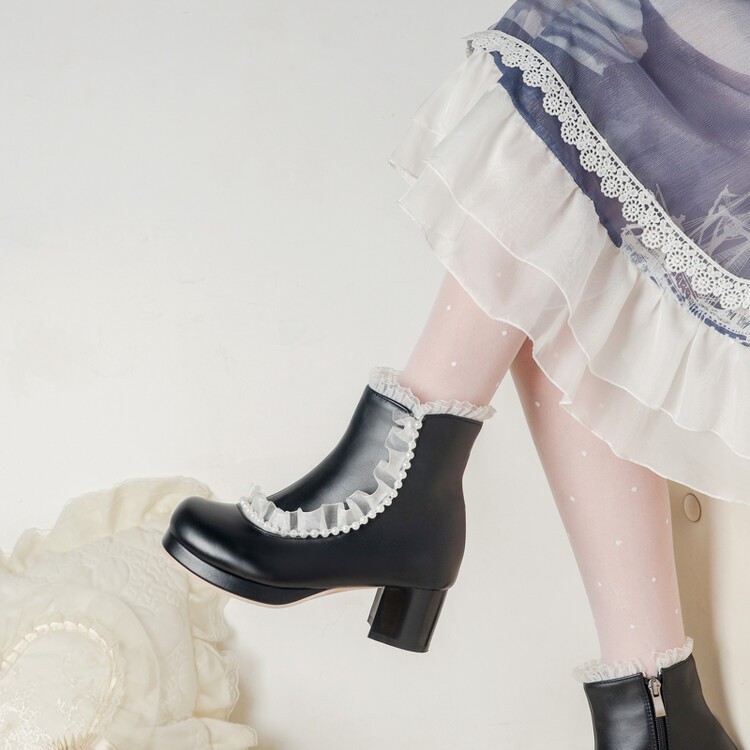 Sweet Women’s Girls Faux Leather Lace Zip Ankle Short Boots Dress Lolita Shoes