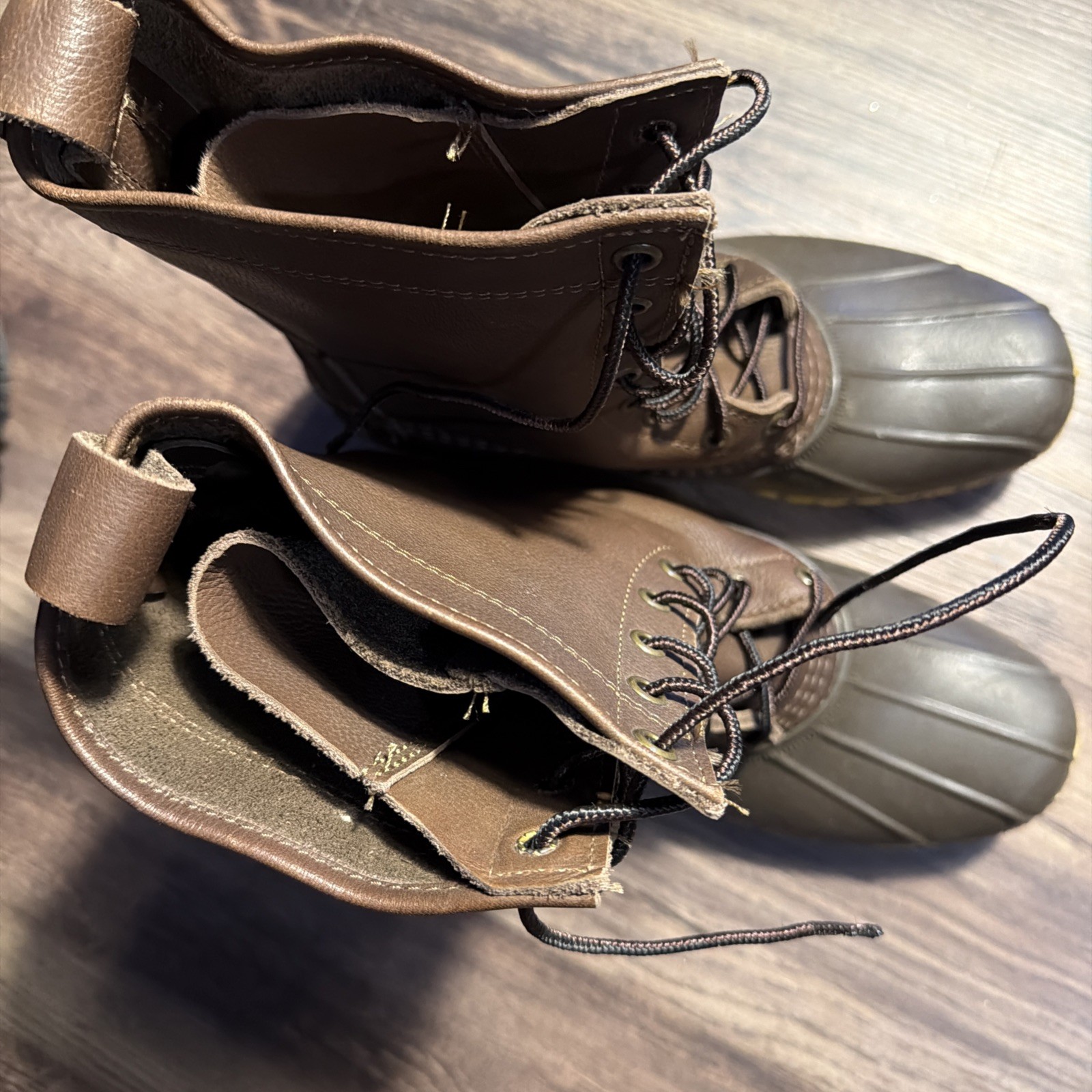LL Bean Women’s Brown Unlined Ankle Duck Boots 8″ Leather Lace Up Size 9 M New