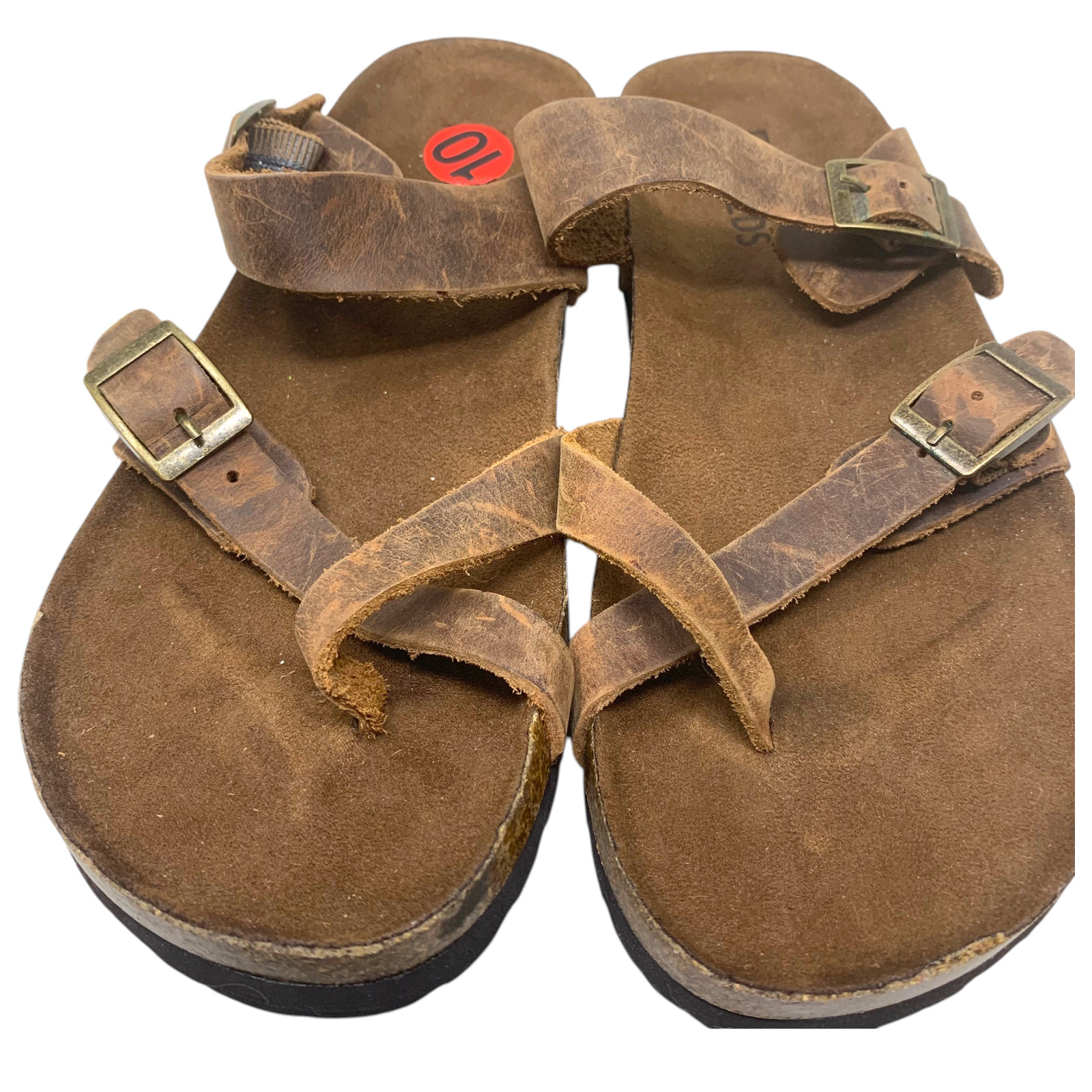 White Mountain Gracie Sandals Sz 10 Brown Distressed Leather Cork Footbed NWT